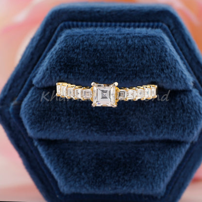 Carre Cut Lab Grown Diamond Engagement Ring in 14K White Gold