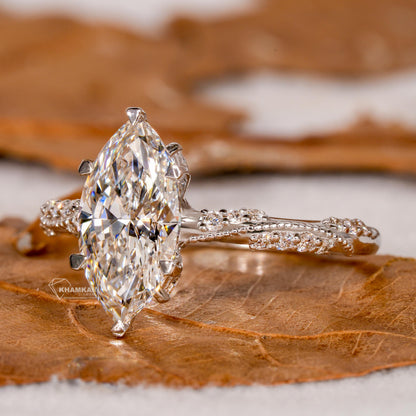 Marquise Cut Lab Diamond Vintage Engagement Ring– Promise Ring for Her