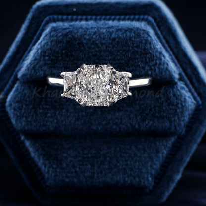 Radiant 1.30CT Lab Diamond Three Stone Engagement Ring