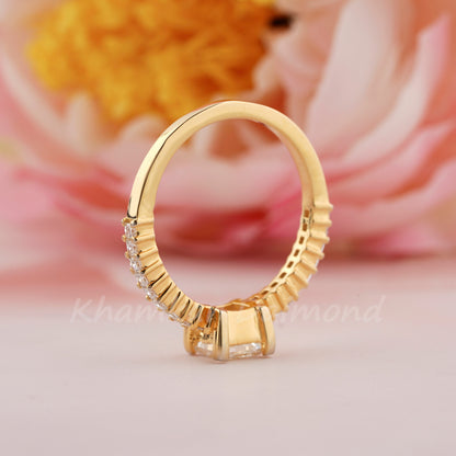 1CT Princess Cut Lab Diamond Ring | Pave Wedding Ring