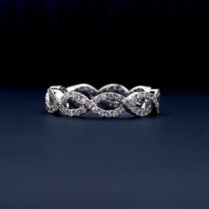 1.20mm Round Lab Grown Diamond Band Ring Celtic Style Round Diamond Wedding Band Cross Over Band Stackable Band Ring for Women Gift For Her
