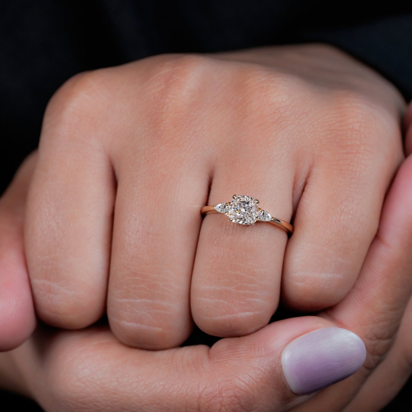 1CT Cushion Cut Lab Diamond Three Stone Engagement Ring