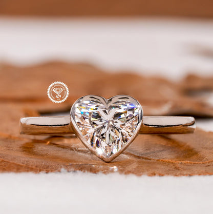 Heart Lab Diamond Ring | Bezel Set Solitaire Engagement Ring