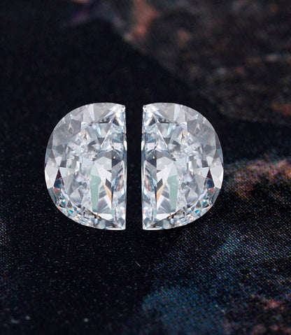 Half Moon Cut Lab Grown Diamond Engagement Ring HPHT Diamond For Solitaire Studs Lab created Antique Cut Diamond Ring For Customization
