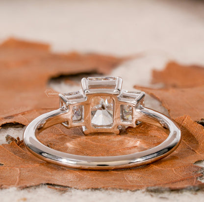 Radiant Cut Three Stone Lab Grown Diamond Engagement Ring Wedding Ring for Her