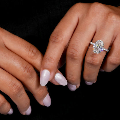 5CT Oval Lab Grown Diamond Hidden Halo Engagement Ring
