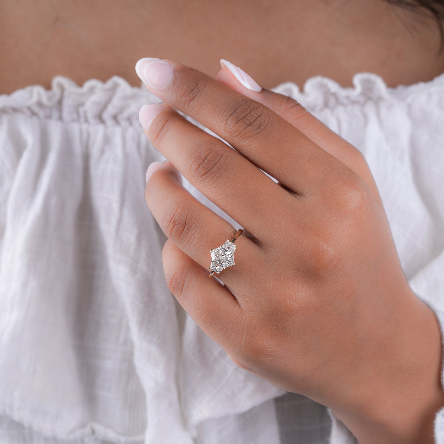 Dutch Marquise Lab Diamond Ring | Three Stone Wedding Ring