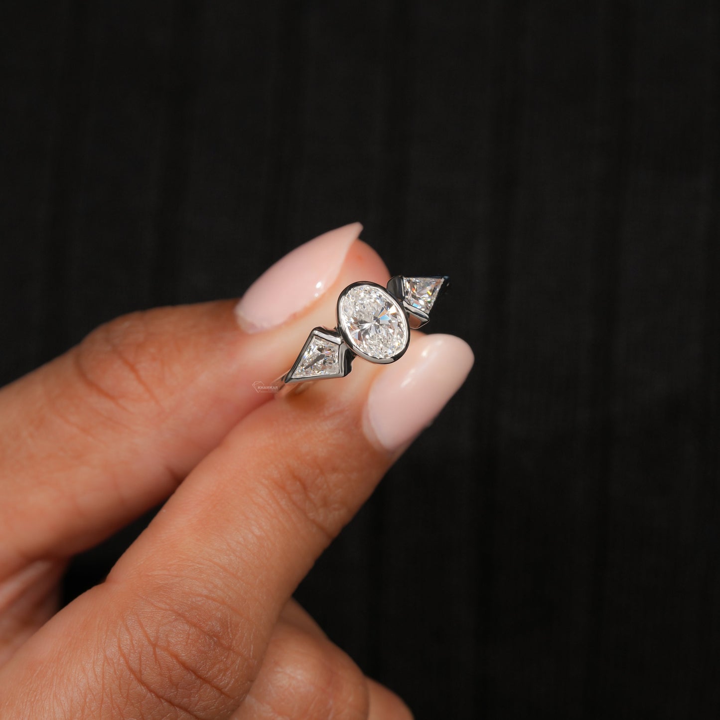 Oval Lab Diamond Three Stone Engagement RingHer