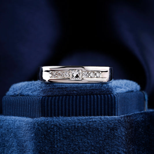 Princess Lab Grown Diamond Men's Wedding Band 14K White Gold Round Diamond Engagement Band Conflict Free Men's Diamond Band Gift For Husband