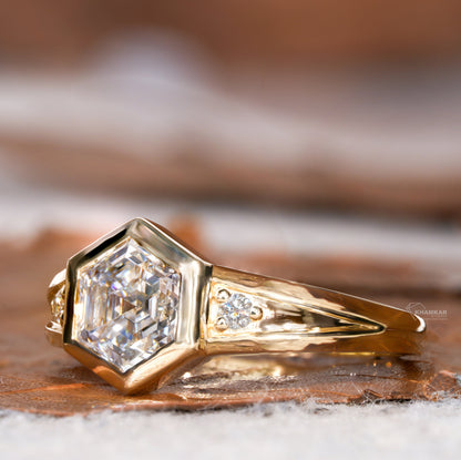 1CT Hexagon Step Cut Lab Diamond | Bezel Wedding Ring for Her