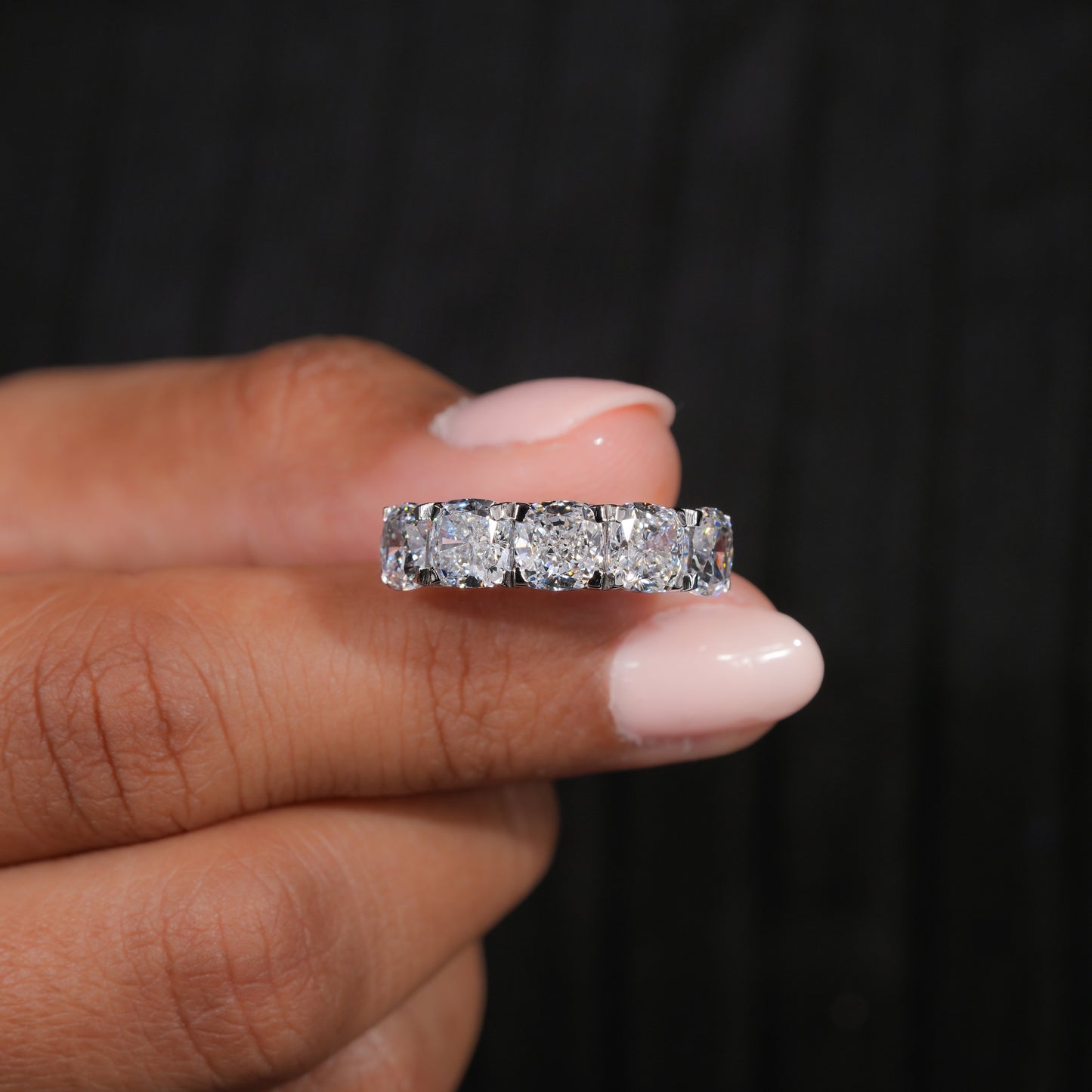 5 TCW Cushion Cut Lab Diamond Band | Five Stone Wedding Ring