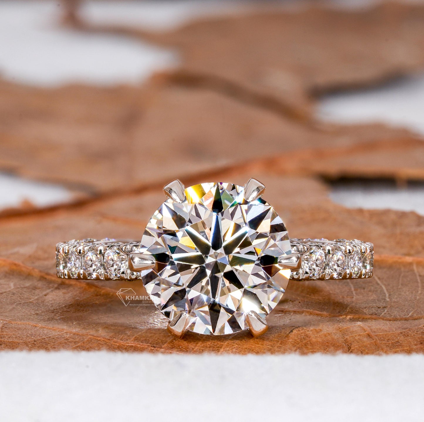 4.00 Ct Round Lab Diamond Ring – IGI Certified 3-Side Pavé Engagement Ring