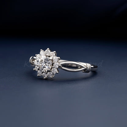 IGI Certified Round Lab Diamond Halo Engagement Ring