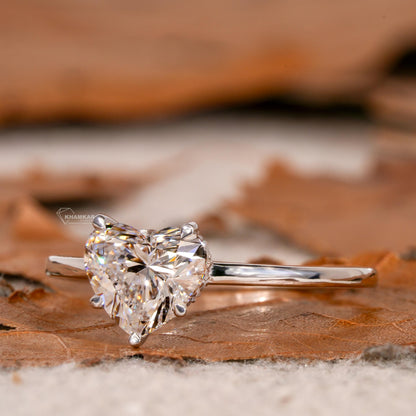 1.00CT Heart Lab  Diamond Engagement Ring – Hidden Halo Solitaire Ring for Her