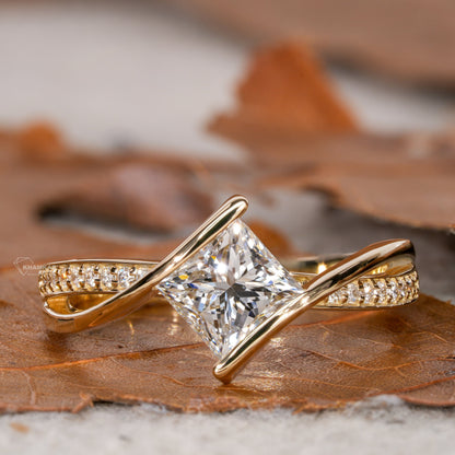 IGI Certified Princess Cut Lab Grown Diamond Bypass Engagement Ring