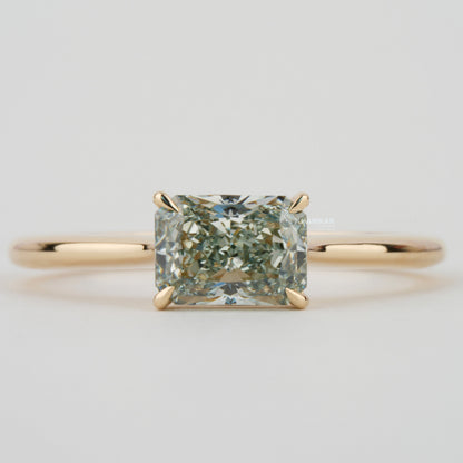 Olive Green Radiant Cut Lab Diamond Solitaire Engagement Ring for Her