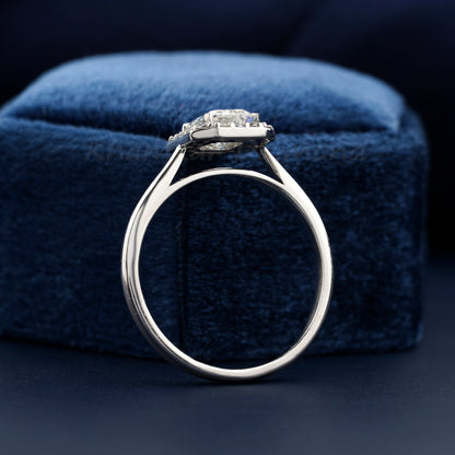 1 CT Emerald Cut Lab Grown Diamond Halo Engagement Ring in 14K Solid Gold