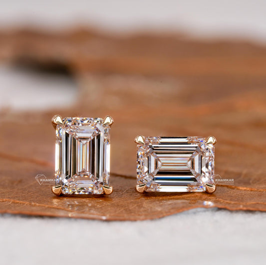 2.00TCW Emerald Lab Diamond Earrings,Solitaire Stud Earrings,Everyday Diamond Earrings,Emerald Diamond Studs,Gift For Women,Gift Earrings