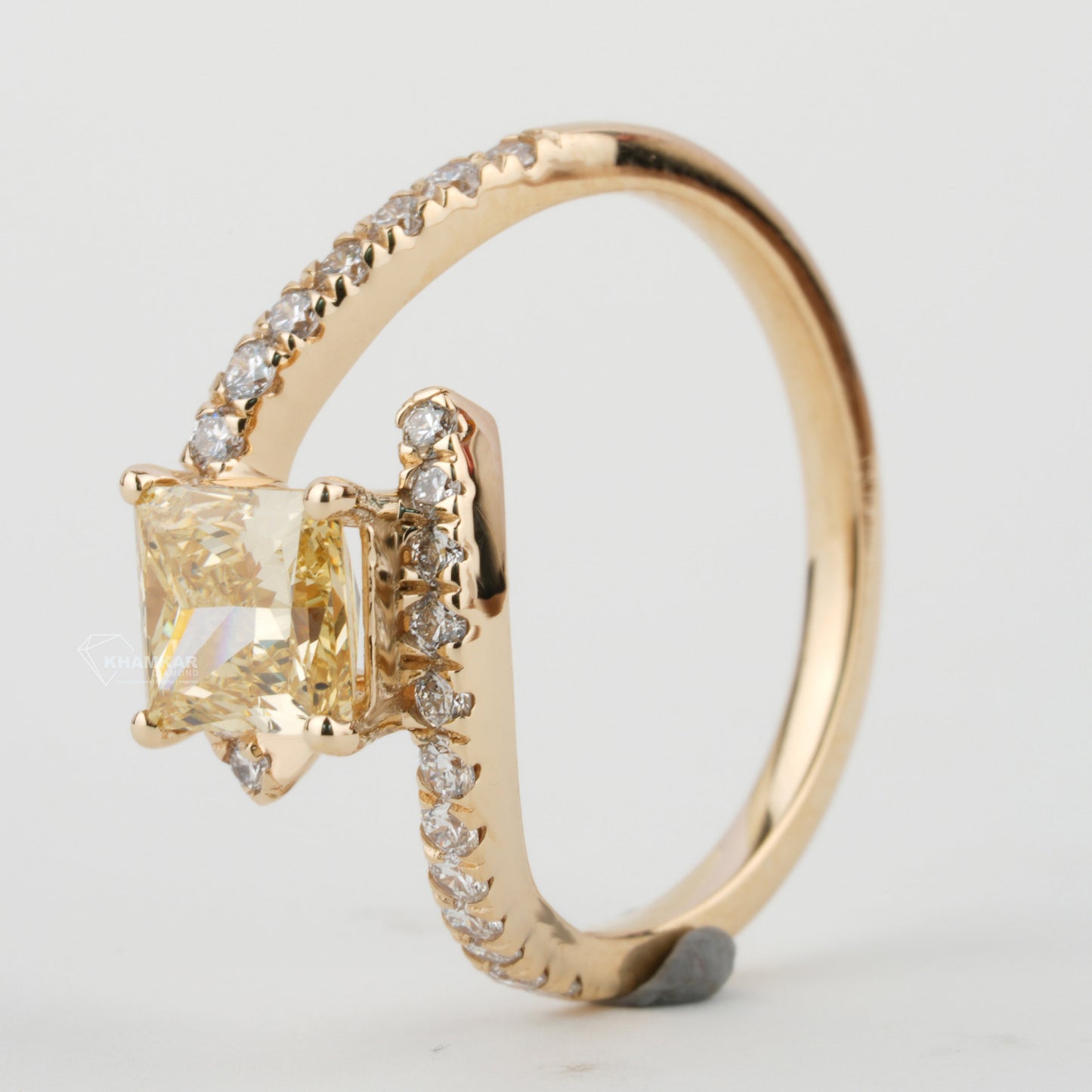IGI Princess Cut Yellow Lab Grown Diamond Bypass Engagement Ring