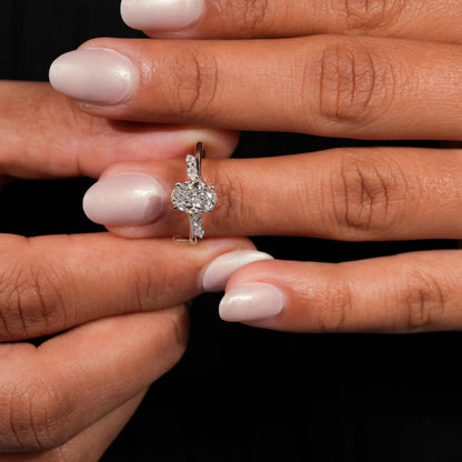 1.00 CT Oval Cut Lab Grown Diamond Platinum Ring with Marquise Side Stones