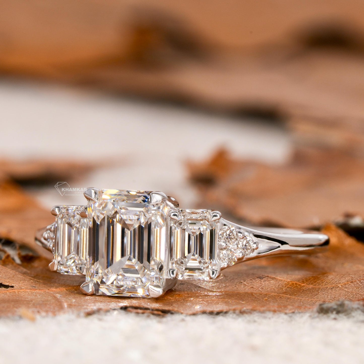 1.65TCW Emerald Cut Lab Diamond Trilogy Ring For Her