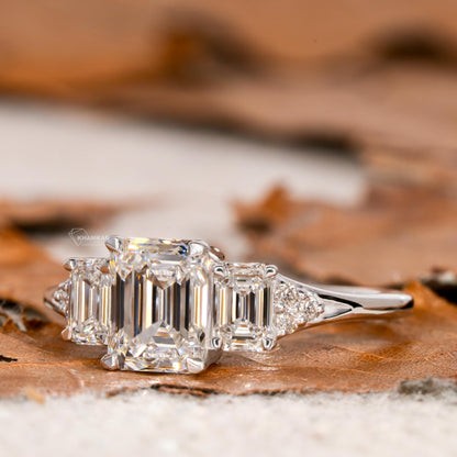 1.65TCW Emerald Cut Lab Diamond Trilogy Ring For Her