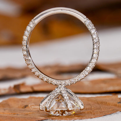 4.00 Ct Portuguese Cut Lab Diamond Ring – 3-Side Pavé Engagement Ring