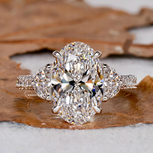 4CT Oval Lab Grown Diamond Three Stone Ring | Trilogy Engagement Ring