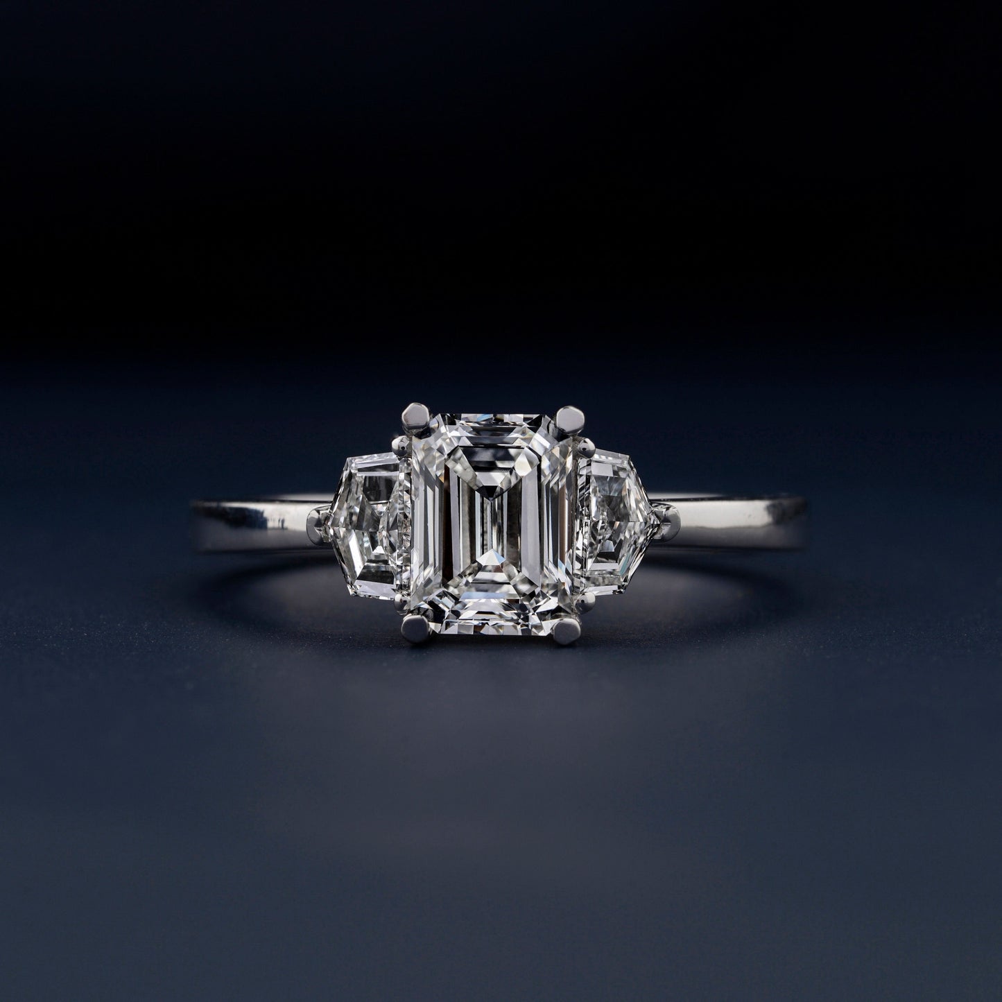 1Ct Emerald Lab Diamond Three Stone Engagement Ring
