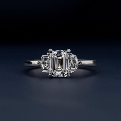 1Ct Emerald Lab Diamond Three Stone Engagement Ring