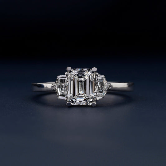 1Ct Emerald Lab Diamond Three Stone Engagement Ring
