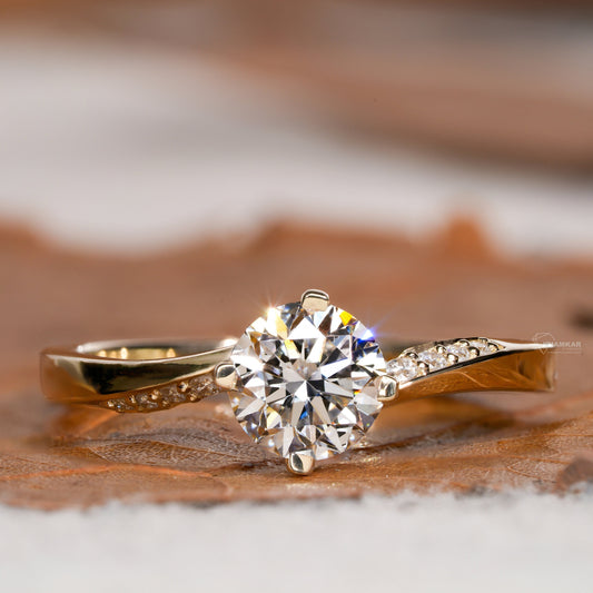 Round Lab Diamond Engagement Ring – Twisted Pave Band