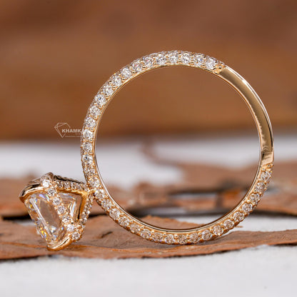 IGI Certified Radiant Cut Lab Diamond Engagement Ring Pave Wedding Ring