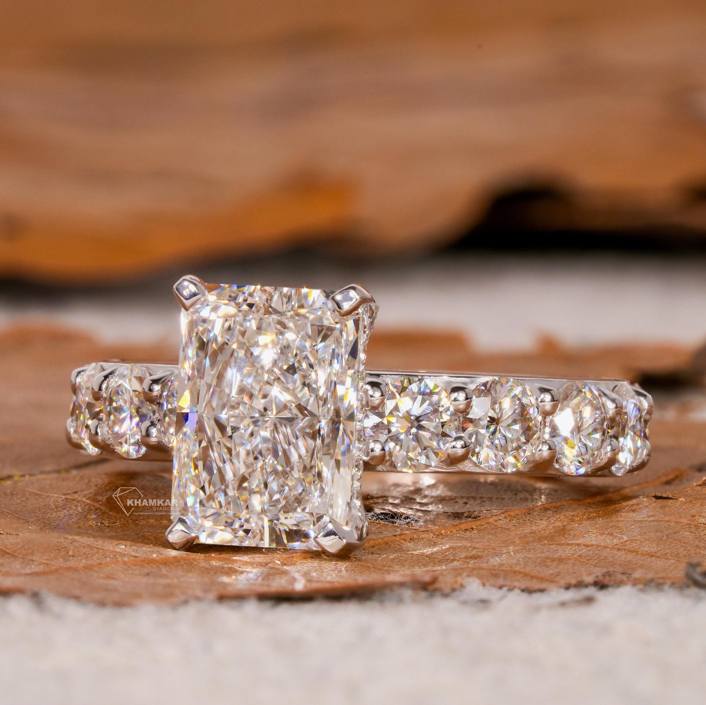 3.00 CT Radiant Cut Lab Grown Diamond Hidden Halo Engagement Ring