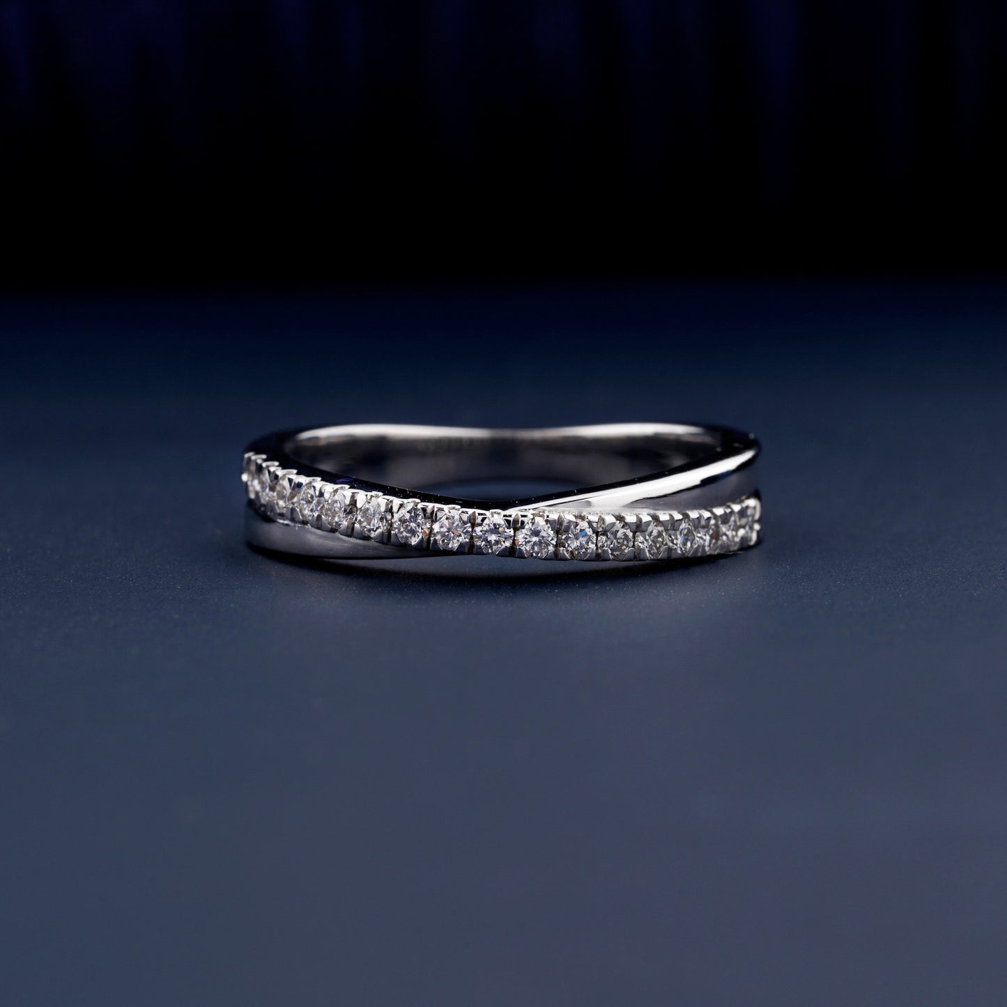 1.60mm Round Lab Grown Diamond Engagement Ring Eternity Diamond Band 14K White Gold Band Criss Cross Round Wedding Band X Diamond Ring