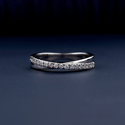 1.60mm Round Lab Grown Diamond Engagement Ring Eternity Diamond Band 14K White Gold Band Criss Cross Round Wedding Band X Diamond Ring
