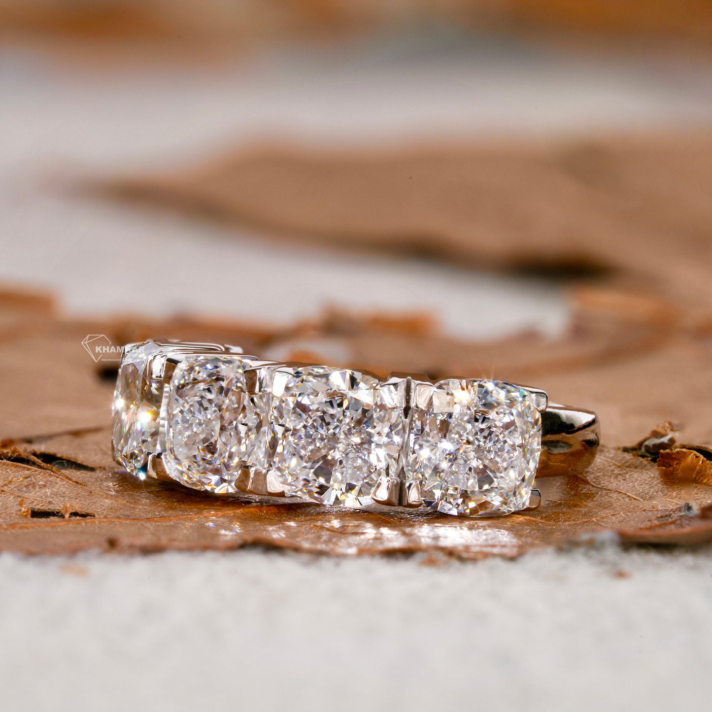 5 TCW Cushion Cut Lab Diamond Band | Five Stone Wedding Ring