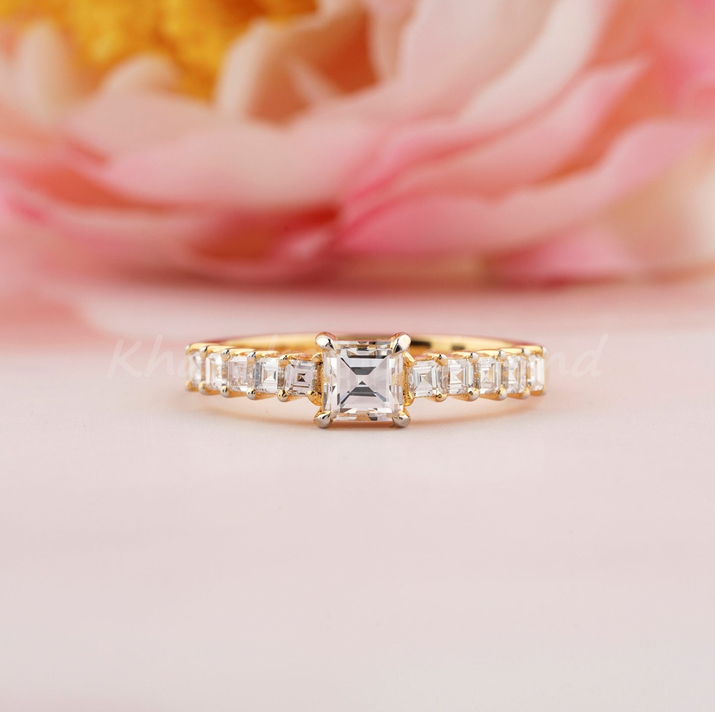Carre Cut Lab Grown Diamond Engagement Ring in 14K White Gold