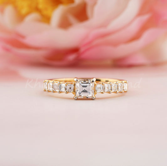 Carre Cut Lab Grown Diamond Engagement Ring in 14K White Gold