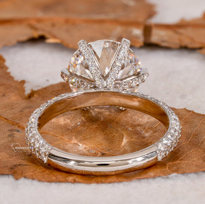 4.00 Ct Portuguese Cut Lab Diamond Ring – 3-Side Pavé Engagement Ring
