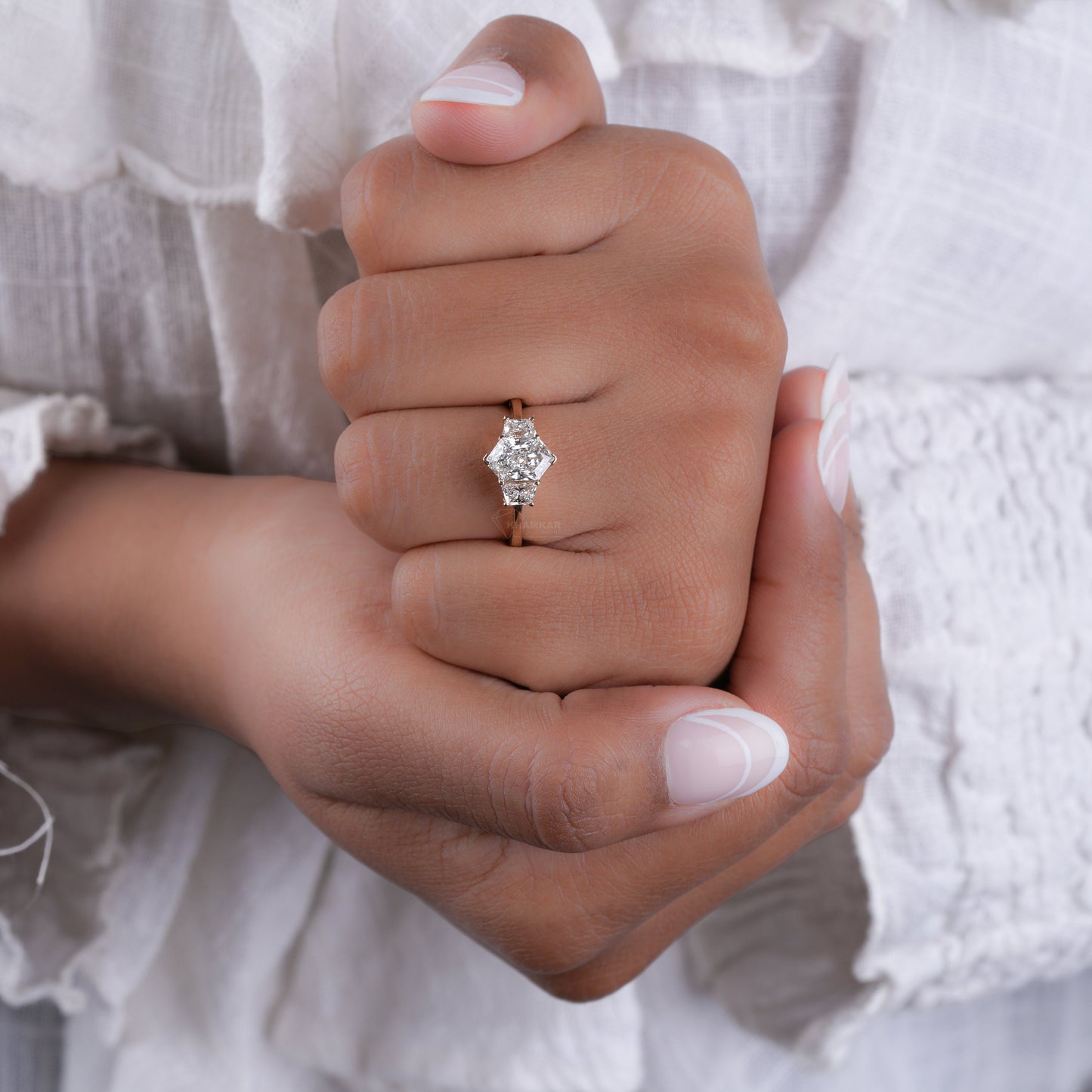Dutch Marquise Lab Diamond Ring | Three Stone Wedding Ring