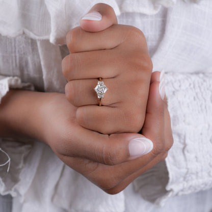 Dutch Marquise Lab Diamond Ring | Three Stone Wedding Ring