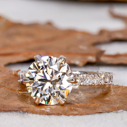 4.00 Ct Round Lab Diamond Ring – IGI Certified 3-Side Pavé Engagement Ring