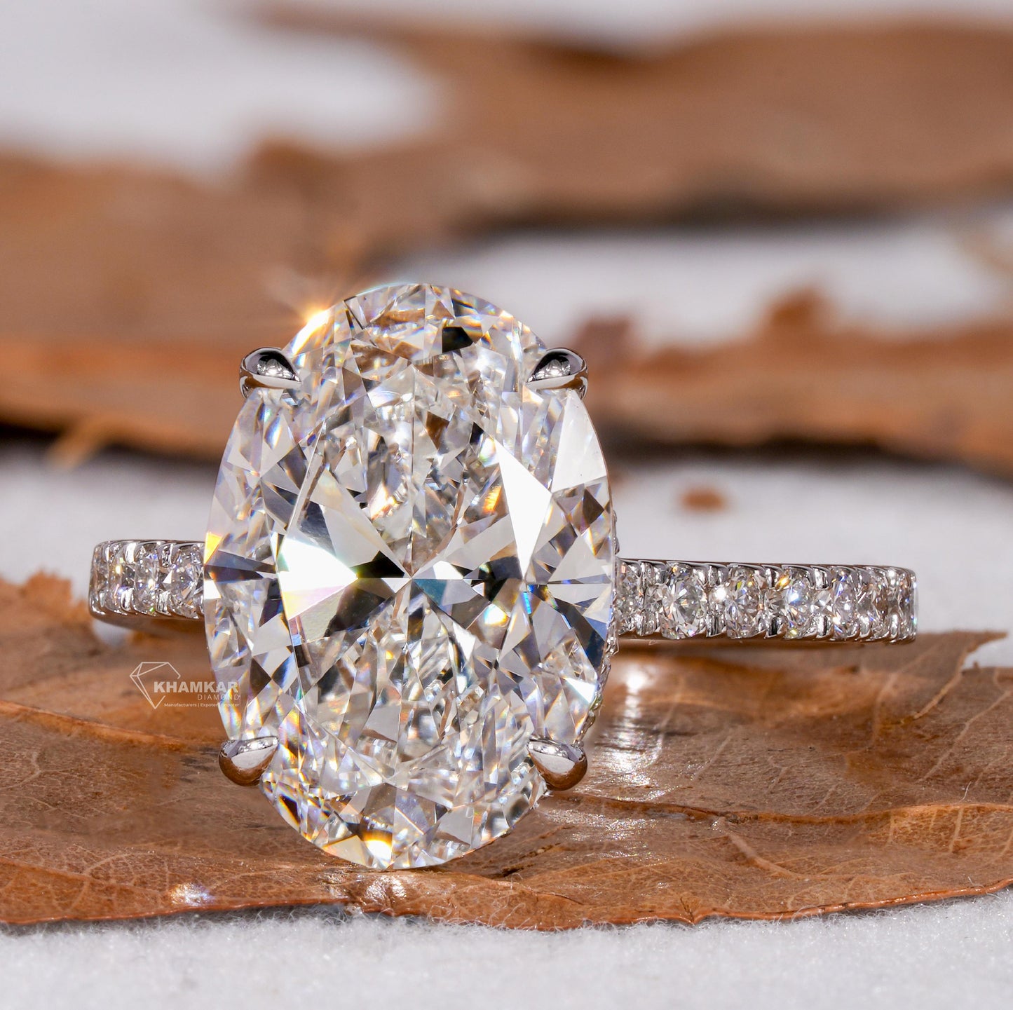 5CT Oval Lab Grown Diamond Hidden Halo Engagement Ring