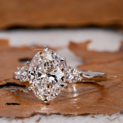 2CT Oval Three Stone Lab Grown Diamond Engagement Ring