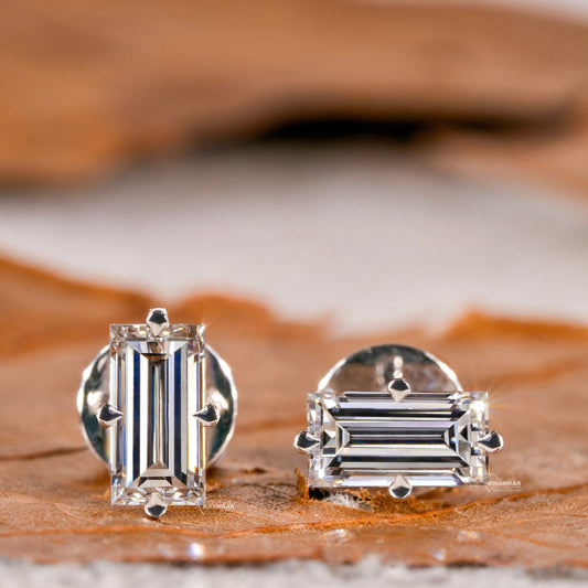Baguette Lab Grown Diamond Stud Earrings,0.50-2.00 CT Push/Screw Back Earrings,Comfort Fit Earrings for Daily Wear,Diamond Studs for Wife
