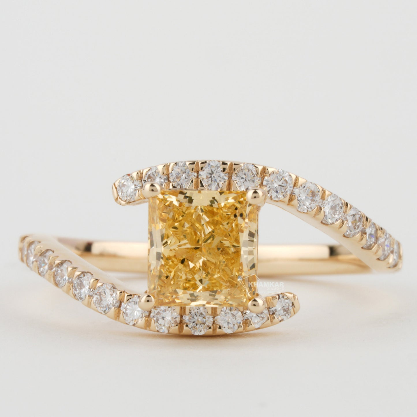 IGI Princess Cut Yellow Lab Grown Diamond Bypass Engagement Ring