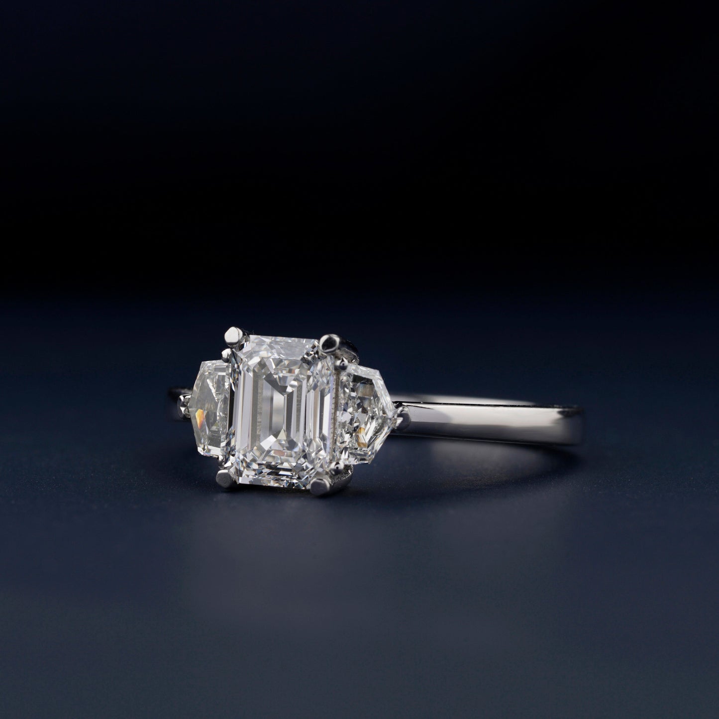 1Ct Emerald Lab Diamond Three Stone Engagement Ring