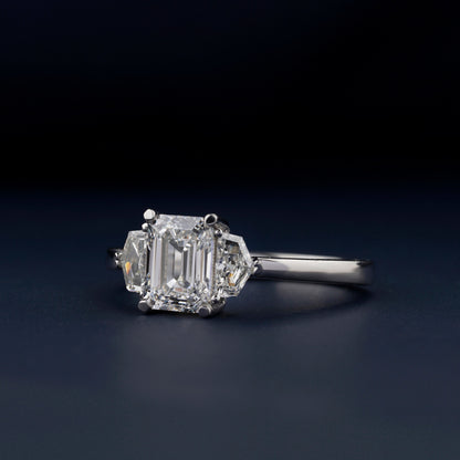 1Ct Emerald Lab Diamond Three Stone Engagement Ring