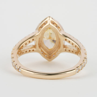 Yellow Marquise Cut Lab Created Diamond Halo Engagement Ring